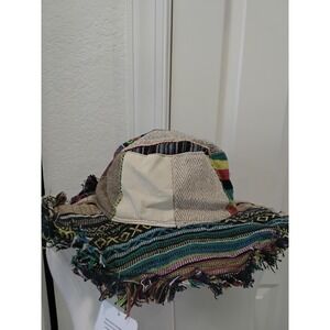 Rising International Patchwork Bucket Hat Multi Color Hemp Cotton Nepal Boho